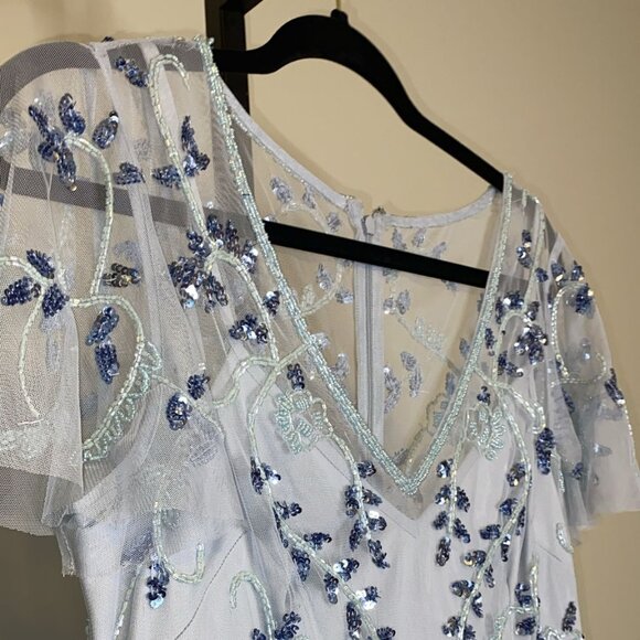 Papell Studio Embellished Sequined Long Dress Pale Blue - Picture 3 of 11